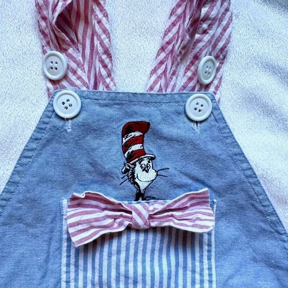 Vintage 1994 Dr. Seuss Overall Dress Toddler Girls 2T RARE striped embroidered